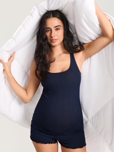 MOMANDA Modal Ribbed Maternity Tank Tops - color: Deep Ocean Blue, size: X-Large
