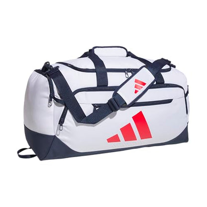 adidas Defender Duffel Bag - color: White/Night Indigo/Pure Ruby Red/Medium 59L, style: Medium 59l