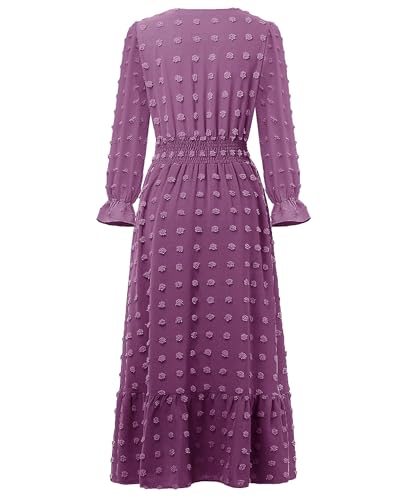 CzzzyL Women Nursing Boho Maxi Dress Swiss Dot Smocked with Pockets - color: Purple, size: Medium