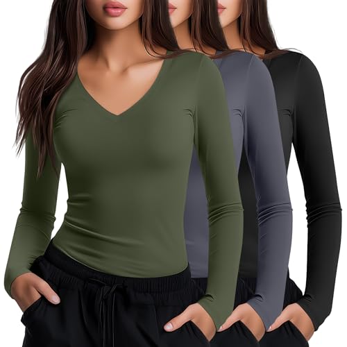 Neer 3 Pack Women Long Sleeve Underscrubs Shirts - color: Black, Dark Gray, Army Green, size: Small