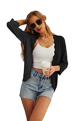 GRECERELLE Women's 3/4 Sleeve Summer Lightweight Knit Cardigan Sweater - color: 01-solid-black, size: XX-Large