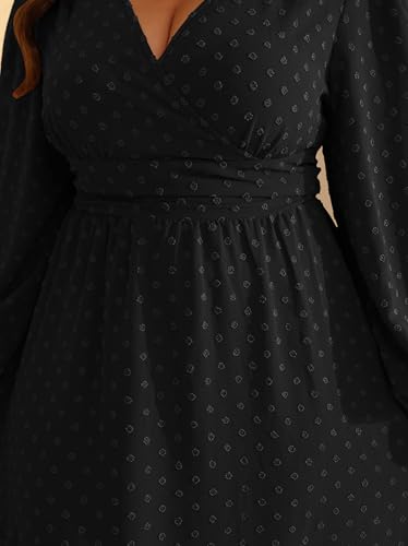 RWJ Women's Plus Size Fall Wedding Guest Dress V Neck Swiss Dot Long Sleeve - color: Black, size: XX-Large Plus