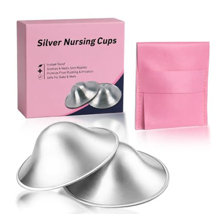 999 Pure Silver Nursing Cups for Breastfeeding – Silver Nipple Covers Breastfeeding Moms Use, Silver Nipple Shield & Nursing Cups for Sore, Sensitive Nipples, Reusable Silver Cups Breastfeeding Care - size: Regular