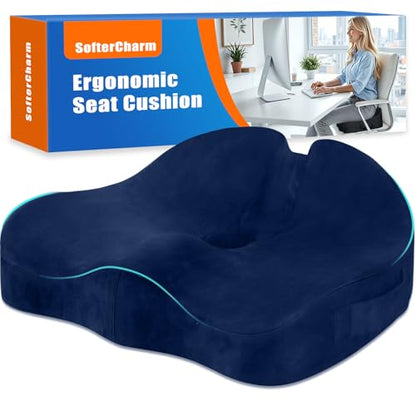 Memory Foam Seat Cushion for Office Chair & Car Seat, Blue - color: Blue