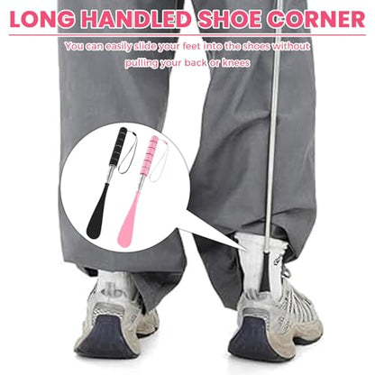 2 Pack Retractable Long Handle Shoe Horn, Black & Pink, Extended Shoe Horn