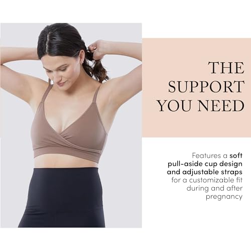 Ingrid & Isabel Cooling Crossover Nursing Bra - Wireless Seamless Postpartum and Maternity Bra for Breastfeeding - color: Deep Taupe, size: Medium