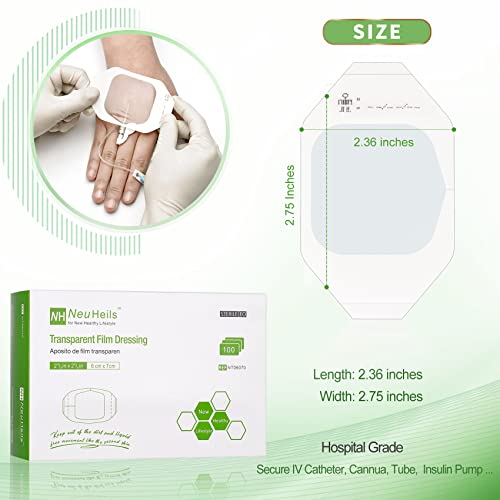 NeuHeils Transparent Film Dressing, 2 3/8x2 3/4 Inch, 100 Pack, Waterproof - size: 2 3/8" x 2 3/4"