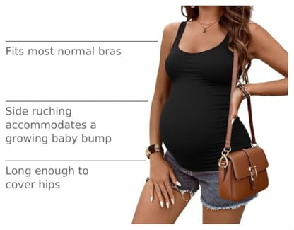 Peauty "Long Enough to Cover Hip Maternity Side Ruch Tank Tops/Basic Maternity Tops for Summer Casual Wear (S-3XL) - color: Black, size: Medium