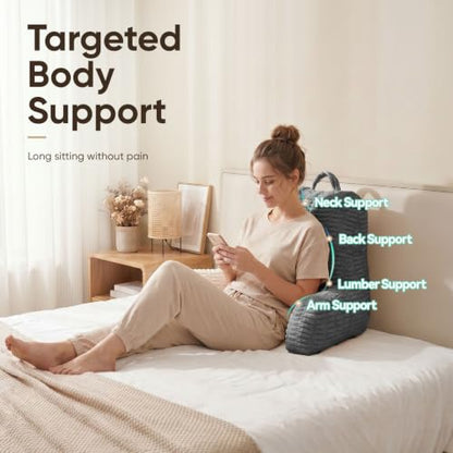 21"H Large Reading Pillow, Backrest Pillow with Floor Cushion Pillow - color: Gray, size: Large(21inch)+Cushion