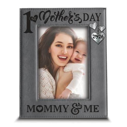 BELLA BUSTA-First Mothers Day-Mommy and Me-keepsake for First Time Mom, Mama to be-Parent of a newborn-Engraved Leather Picture Frame(5 x 7 Vertical) - size: 5 x 7 Vertical