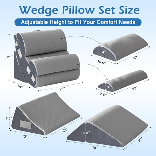 Ahpmeoa 6PCS Wedge Pillow Set for After Surgery, Sit Up Pillow, Grey - color: Grey