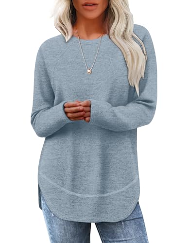 Sampeel Long Sleeve Shirts for Women Tunic Tops Loose Fit Dressy Crew Neck Pullover Sweaters 2026 - color: Blue, size: Small