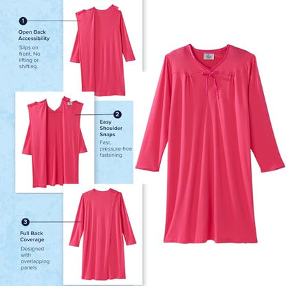 Silverts Women's Adaptive Open Back Nightgown, Assisted Dressing Sleepwear - color: Pink, size: Small