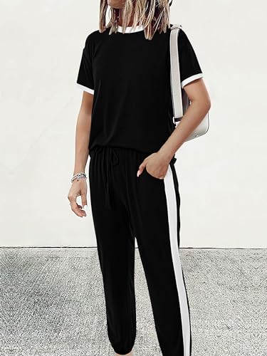MASCOMODA Womens 2 Piece Outfits Summer Matching Lounge Sets Jogger Set - color: Black, size: Small