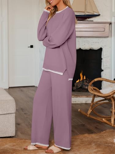 LILLUSORY Lounge Sets Womens 2 Piece Matching 2026 Fall Knit Sweater Set - color: Dusty Mauve, size: Medium