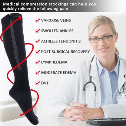 Ailaka Medical 15-20 mmHg Zipper Compression Socks Women Men - color: Black, size: Large/X-Large (1 Pair)