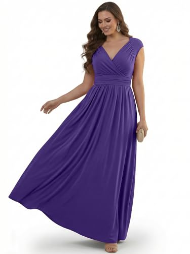 KOH KOH Womens Long Elegant Evening Bridesmaid Flowy Cap Sleeve Maxi Dress - color: Indigo Blue Purple, size: Small