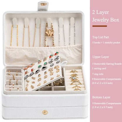 Travel Jewelry Case, 2-Layer Large Jewelry Organizer Box, White, Velvet - color: White, size: Large-2 Layer
