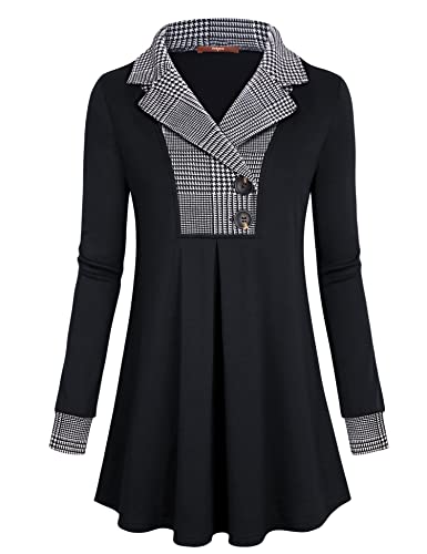 Gaharu Women's Swing Tunic Notch Collar Ladies Button Sweatshirt Long Sleeve Pullover Shirt Tops - color: Black and White, size: X-Large