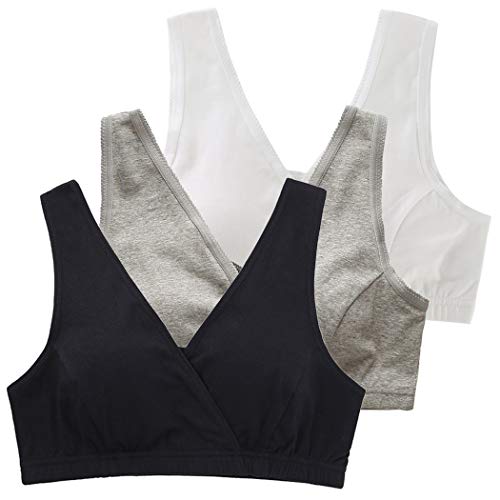 Women's Cotton Tank Sleep Bra for Maternity and Nursing - color: Black+gray+white, size: Medium