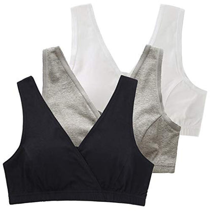 Women's Cotton Tank Sleep Bra for Maternity and Nursing - color: Black+gray+white, size: Medium