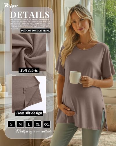 Riyiper 3 Pack Women's Maternity Tunic Cotton Shirts - color: Camel, Beige White, Black, size: Medium