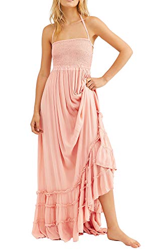 R.Vivimos Womens Summer Boho Sexy Backless Long Dresses - color: Blush, size: Large