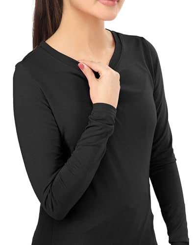 Soft Stretch Cotton Blend Women's Underscrub Shirt Slim Fit Comfort Tee - color: Black/Light Grey/White, size: Medium