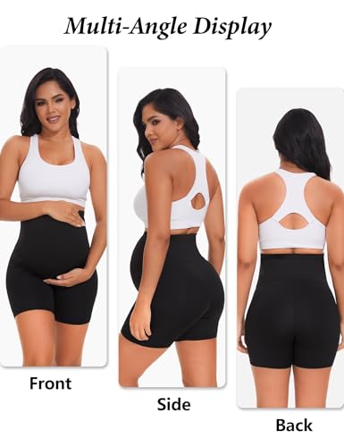 Dalavch 4 Pack Women's Maternity Yoga Shorts Over the Belly - color: 4 Black, size: Large