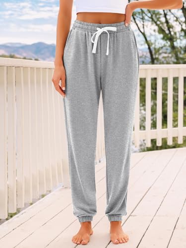 AUTOMET Women's High Waisted Lounge Sweatpants Jogger Pants with Pockets - color: Grey, size: Small