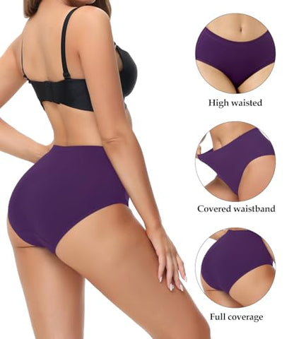 wirarpa Women's Cotton Underwear Full Coverage Cotton Briefs 5 Pack - color: Black/Grey/Navy/Purple/Red, size: Small