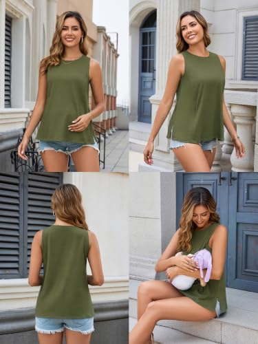 Ecavus 3-Pack Nursing Tank Tops, Hidden Zippers Breastfeeding Shirts - color: Black+charcoal+heathergreen, size: X-Large