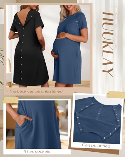 Huukeay 2 Pack Labor and Delivery Hospital Gown - color: Black, Denim Blue, size: XX-Large