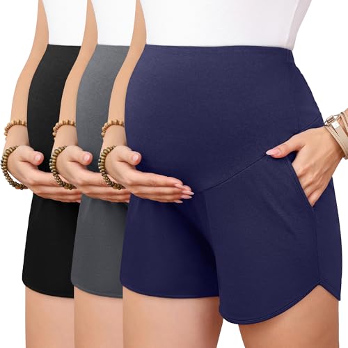 3 Pack Women's Maternity Shorts - color: Black, Dark Grey, Navy Blue, size: XX-Large