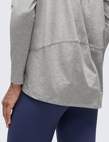 CRZ YOGA Pima Cotton Boat Neck Top - color: Heathered Grey, size: Small