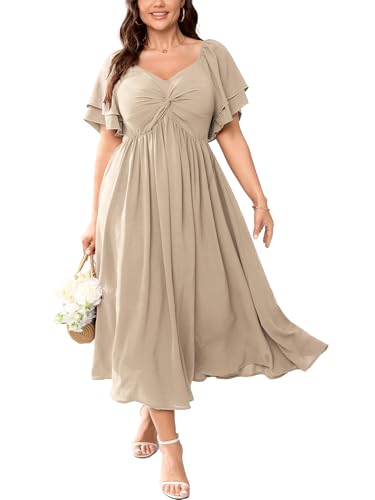 SCOMCHIC Women's Plus Size Cocktail Dress - color: Beige, size: X-Large Plus
