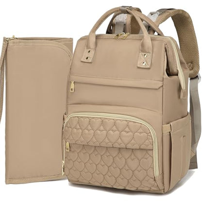 Diaper Bag Backpack with Changing Pad, Large Wide-Open Baby Diaper Bag - color: Khaki