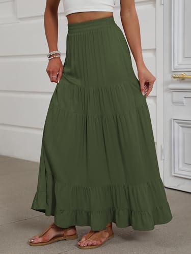 ANRABESS Women’s Summer Flowy Maxi Skirts with Pockets - color: Dark Green, size: X-Large