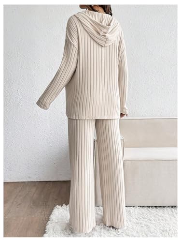 MakeMeChic Women's Maternity 2 Piece Sets Ribbed Knit Hoodie Pants Outfits - color: Apricot, size: X-Large