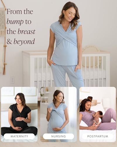 Kindred Bravely Davy Maternity and Nursing Pajama Set, Postpartum Sleepwear - color: Slate Blue, size: 2X