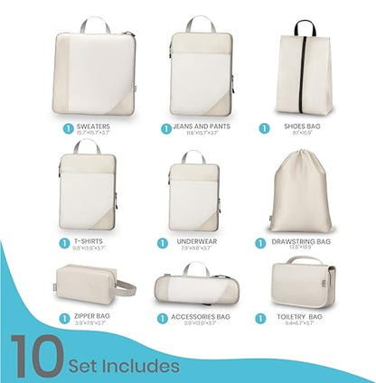 Compression Travel Packing Cubes with White Mesh, Apricot, 10Pcs - color: Apricot, size: Set of 10