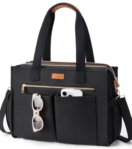Canvas Tote Bag for Women, 15-Pockets Work Laptop Tote Purse Large Crossbody Nurse Teacher Bible Bag for School Travel Daily - color: L1.black, size: Large-15.6inch