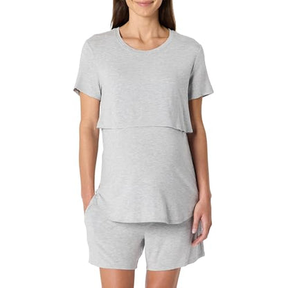 Amazon Essentials Women's Soft Modal Nursing Maternity Sleepwear Pajama Set with Shorts - color: Medium Grey Heather, size: Large