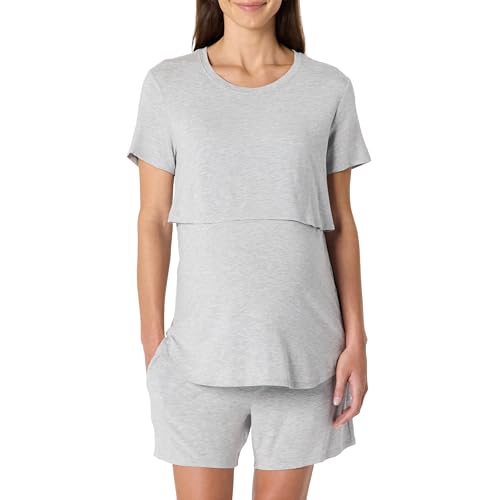 Amazon Essentials Women's Soft Modal Nursing Maternity Sleepwear Pajama Set with Shorts - color: Medium Grey Heather, size: Medium
