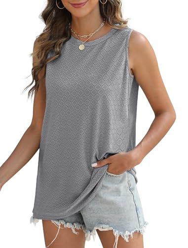 Sampeel Womens Tank Tops Eyelet Loose Casual Summer Tops Crew Neck Basic Sleeveless Shirts Trendy 2026 - color: Grey, size: Small