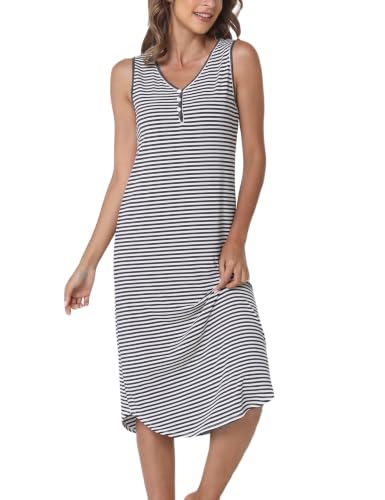 LazyCozy Women's Bamboo Viscose Cooling Nightgown for Hot Flashes - color: Dark Grey Stripe, size: Medium