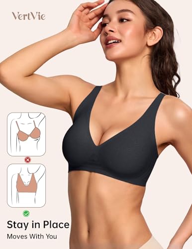 Vertvie Wireless Jelly Bras Push Up Plunge Seamless Supportive - color: Airy Black, size: 3X-Large
