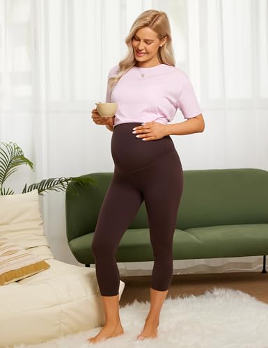 CRZ YOGA Maternity Capris Leggings 21" - color: Hot Fudge Brown, size: Medium