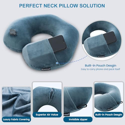 Keemall Inflatable Travel Neck Pillow for Airplane & Long Flights, 2 Pack - color: Deep Grey-2 Pack, size: Medium