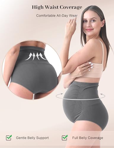 SUNNYBUY Maternity High Waist Underwear, Pregnancy Seamless Soft Panties - color: 2black 2dgrey-4pk, size: Medium